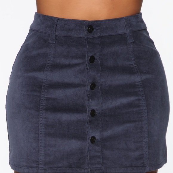 Fashion Nova Blue Corduroy Mini Skirt Buttons Size 7 - Picture 5 of 5